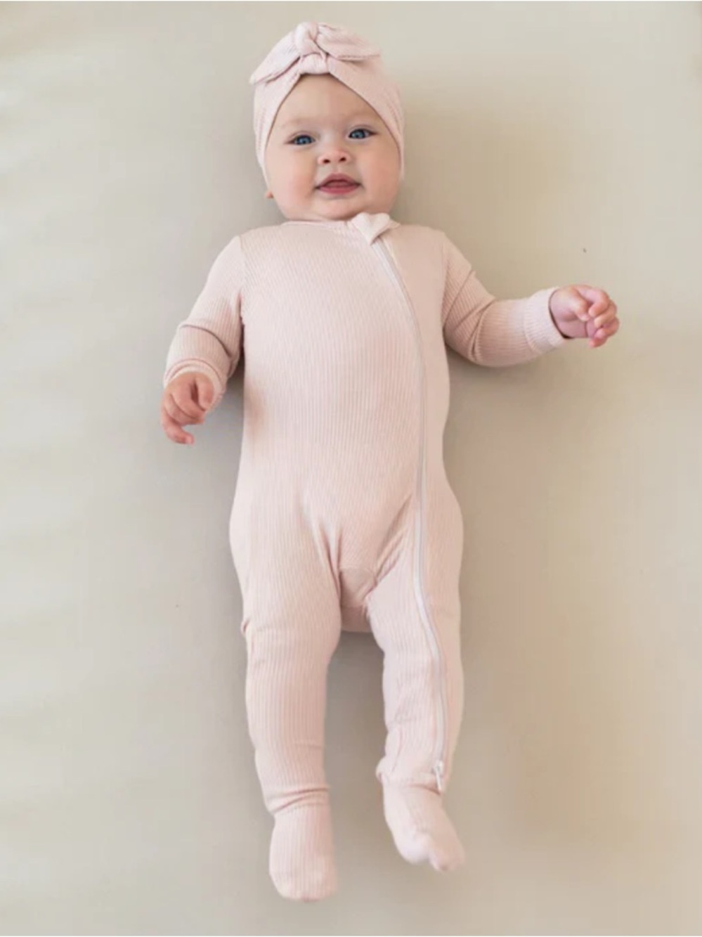 🦢 9~12 Mth 2-Way Zipper Footie - Pale Blush by Angel Dear NWT